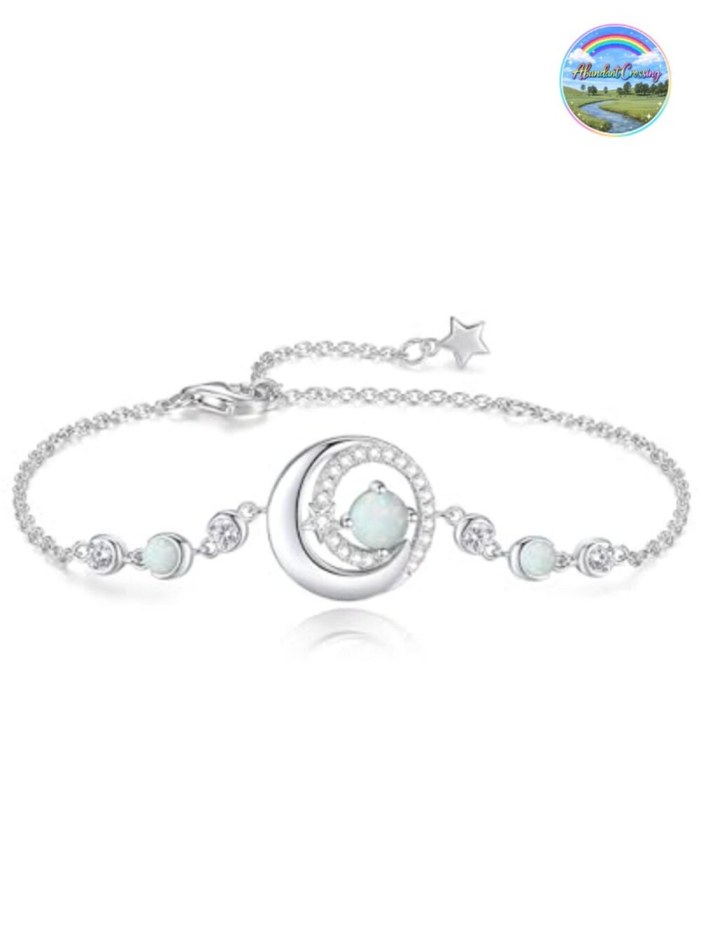 Moon and Star Birthstone Link Bracelet Sterling Silver Gold Plated Lobster Claw